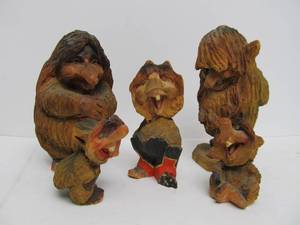 lot 197 image: Vintage Hand Carved Wood Norwegian Trolls
