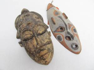 lot 232 image: 2 Old Hand Carved Tribal Masks