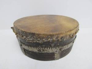 lot 235 image: Antique Hand Made Animal Hide Lap Drum