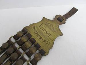 lot 237 image: Fantastic Large Antique Austrian Brass & Leather Draft Horse Strap Decoration