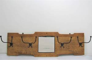 lot 242 image: Excellent Antique Quartersawn Oak HatCoat Rack with Mirror