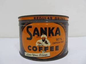 lot 250 image: Old Vintage SANKA Coffee 1lb Advertising Can