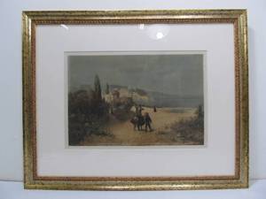 lot 264 image: TABER PRANG Art Co. Copyright 1902 Waterfront Town Scene by DURON Lithograph