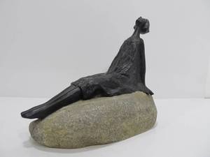 lot 323 image: Contemporary Art Nouveau Lady Lounging on a Rock Molded Plastic Sculpture