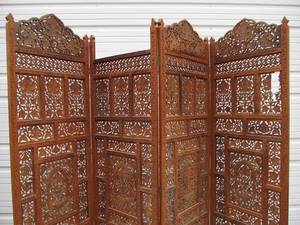 lot 342 image: Ornate Vintage Pierced Wood Room Divider Screen (As Is)