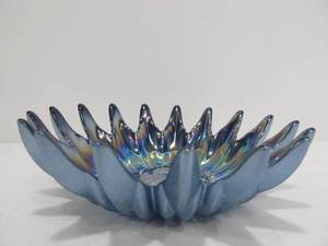 lot 300 image: Sun Flower Design Pearlized Blue Silver Backed Art Glass Bowl
