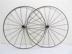 lot 332 image: Pair of Antique Metal Bicycle Wheels