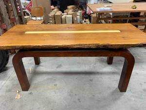 lot 92 image: Custom Made Live Edge Solid Oak Glow Table 30 x 72 (no shipping)