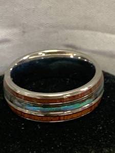 Mens Fire Opal  Wood Ring Size 10