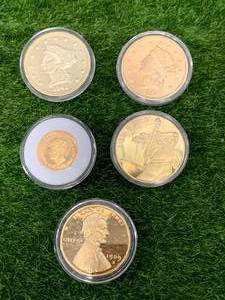 Lot of 5 Replica Gold Plated Coins