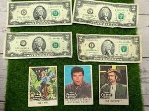 Lot of 3 Vintage Beverly Hillbillies Cards & 4ea $2 Bills