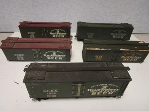 lot 217 image: VINTAGE O GAUGE BOXCARS, W BUDWEISER BEER, ANHEUSER-BUSCH ADVERTISEMENTS, SCRATCH-BUILT