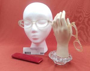 lot 399 image: Vintage 1950s Ballet Jewels Folding Opera Theater Magnifying Glasses wOriginal Suede Case & 1950s Frosted White Glasses (Valued $150)