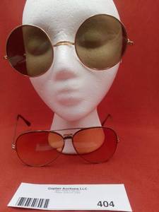 lot 404 image: Vintage 1970s Foster Grant Aviator Sunglasses and Round Gold Round Sunglasses (Valued $100)