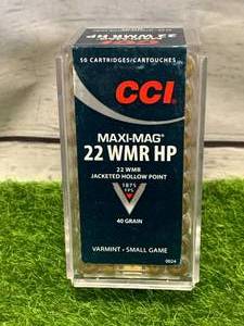 lot 43 image: 50 Rounds .22 WMR Hollow Point Ammo Ammunition