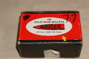 lot 53 image: 77 Nosler Ballistic Tip .30 Cal 165 Gr Solid Base Boat Tail Bullets
