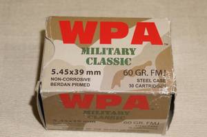 lot 83 image: 30 WPA 5.45x39mm 60 Gr FMJ Steel Case Ammo