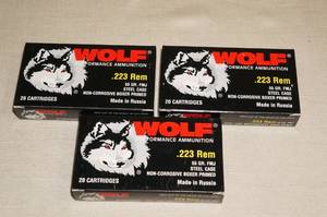 lot 100 image: 60 Wolf .223 Rem 55 Gr FMJ Steel Case Ammo