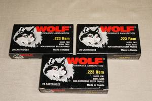 lot 101 image: 60 Wolf .223 Rem 55 Gr FMJ Steel Case Ammo