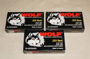 lot 102 image: 60 Wolf .223 Rem 55 Gr FMJ Steel Case Ammo