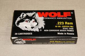 lot 104 image: 20 Wolf .223 Rem 62 Gr Copper FMJ Steel Case Ammo
