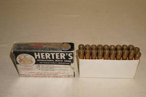 lot 127 image: 18 Herters .338 Mag 200 Gr SP Ammo - Possible Reloads