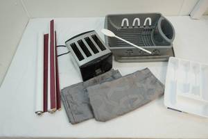 lot 206 image: Toaster,dish drainer,flatware organizer,curtains,shades