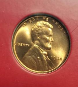 1944 US WHEAT CENT GEM BU RED