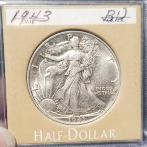 1943 WALKING LIBERTY HALF DOLLAR IN HIGHER GRADE