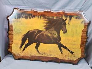 lot 47 image: Picture of a Black Stallion on Wood
