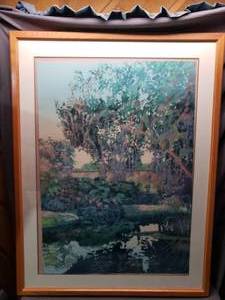 lot 52 image: Large Pond Scene Print - Willow Pond