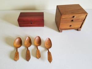 lot 6 image: Vintage Wooden Spoons & Boxes