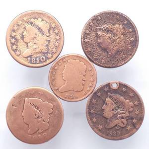US Large Cents--1810, 1818, 1828 & 1832 Plus Capped Bust )ne-Half Cent--1829