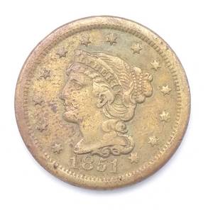 US Large Cent--1851, Full Liberty & Beads