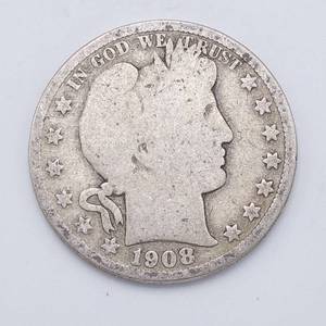 1908-D Barber Half Dollar, 90% Silver
