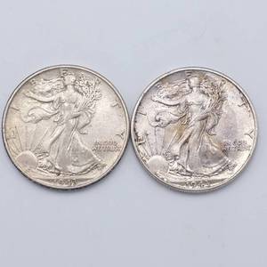 TWO 1943 Walking Liberty Half Dollars, Higher Grade, 90% Silver
