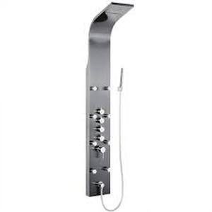 lot 78 image: 65 in. 8-Jet Shower Panel System in Space Gray Brushed Stainless Steel with Rainfall Waterfall Shower Head and Wand by AKDY- slighltly damaged not used