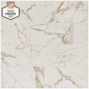 lot 111 image: QuicTile 12 in. x 24 in. Calacatta Marble Polished Porcelain Locking Floor Tile (9.6 sq. ft.  case) by Daltile- about 192 sq ft