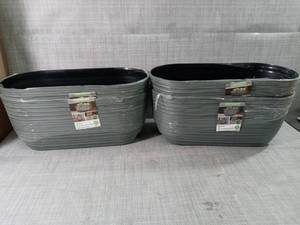 lot 65 image: Cabana 24 in. Gray High-Density Resin Deck Rail Planter by Southern Patio- set of 4- slighlty damaged