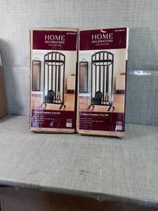 lot 72 image: Home Decorators Collection 5-Piece Fireplace Tool Set in Black- set of 2 - not used