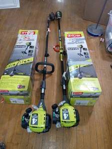 lot 90 image: Straight Shaft Gas Trimmer by RYOBI- set of 2- mixed condition