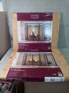lot 103 image: Kempston Park Oil Rubbed Bronze 3-Panel 50 in. Fireplace Screen with Doors by Home Decorators Collection- set of 2