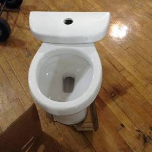 lot 16 image: H2Option Siphonic Dual Flush Round Front Toilet Bowl Only in White by American Standard- open box not used