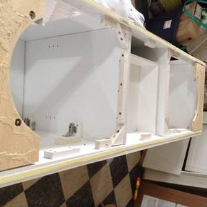 lot 17 image: Fremont 72 in. W x 22 in. D Double Vanity White Sink by Home Decorators Collection- marble top not included - slightly damaged