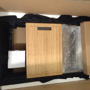 lot 33 image: All-in-One Undermount Stainless Steel 30 in. Single Bowl Kitchen Workstation Sink with Faucet and Accessories Kit by Glacier Bay- open box not used