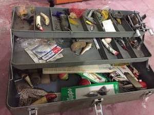 lot 314 image: Vintage Metal Tackle Box With Tackle