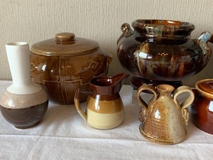 lot 203 image: Array of Vintage Pottery Items in Hues of Brown
