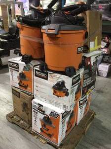 Pallet with 13 Assorted Ridgid WetDry Shop Vacs various models and conditions used Customer Returns see pictures