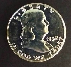 lot 3 image: 1958 Proof Franklin Silver Half Dollar