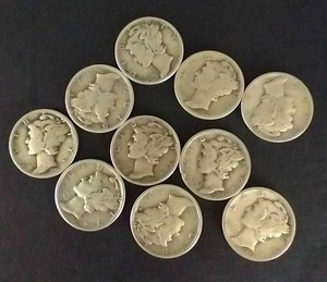 lot 10 image: Lot of 10 Mercury Dimes